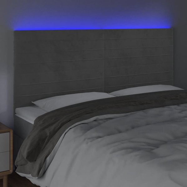 vidaXL Κεφαλάρι κρεβατιού με LED, ανοιχτό γκρι βελούδο, 200x5x118/128 cm