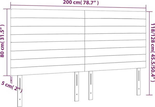 vidaXL Κεφαλάρι κρεβατιού με LED, ανοιχτό γκρι βελούδο, 200x5x118/128 cm