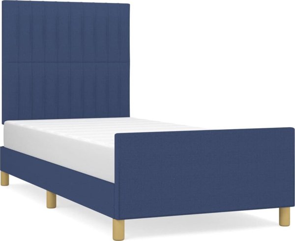 vidaXL Rama κρεβατιού με κεφαλάρι, μπλε, 90x200 cm, επενδεδυμένη με ύφασμα