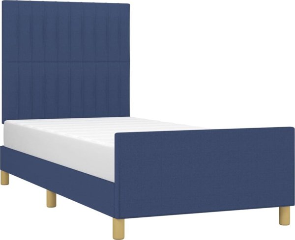 vidaXL Rama κρεβατιού με κεφαλάρι, μπλε, 90x200 cm, επενδεδυμένη με ύφασμα