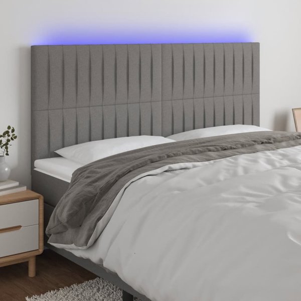 vidaXL Προσκέφαλο κρεβατιού με LED, σκούρο γκρι, 160x5x118/128 εκ., ύφασμα