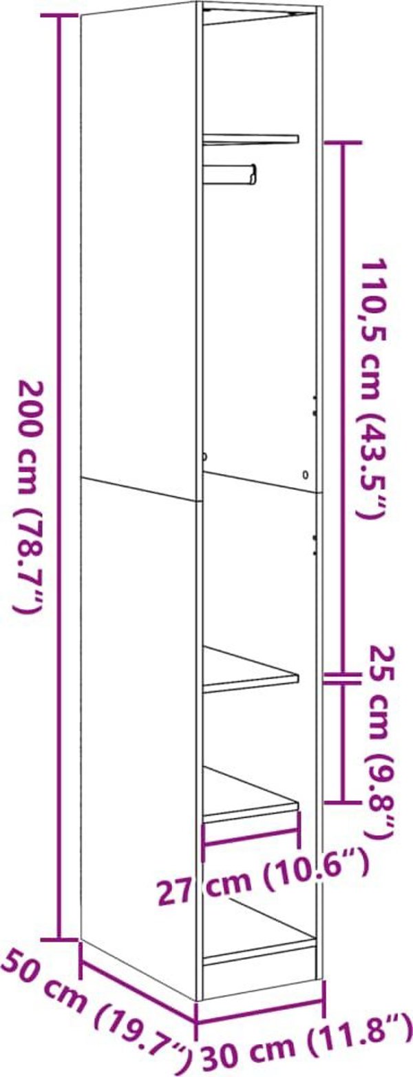 vidaXL Ντουλάπα, γκρι σκυρόδεμα, 30x50x200 εκ., σύνθετο ξύλο