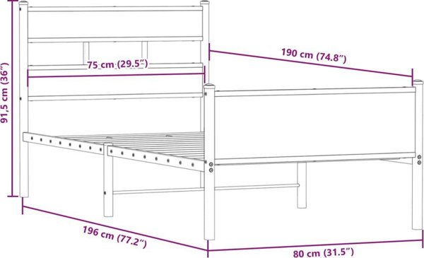 vidaXL Κρεβάτι χωρίς στρώμα 75x190 εκ. σε χρώμα καπνιστού δρυός