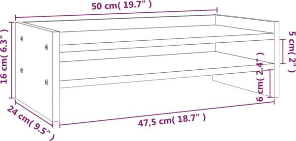 vidaXL vidaXL Podstawka na monitor, 50x24x16 cm, lite drewno sosnowe