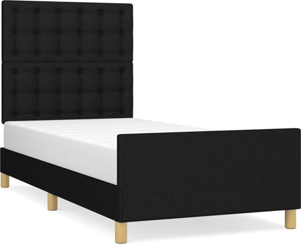 vidaXL Rama lozka z zaglowkiem, czarna, 90x200 cm, obita tkanina