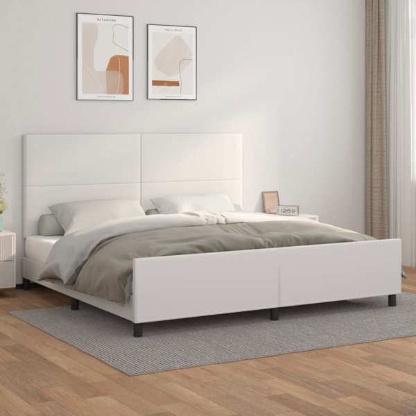 vidaXL Rama κρεβατιού με κεφαλάρι, λευκό, 200x200cm, επενδυμένο με συνθετικό δέρμα