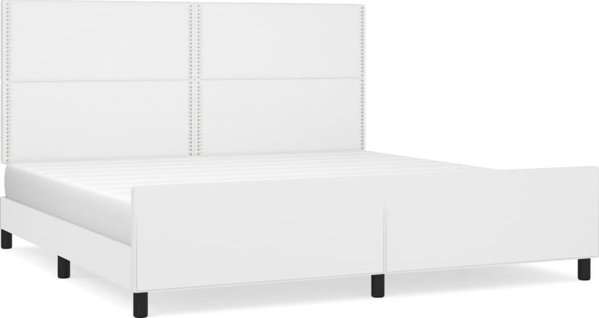 vidaXL Κορνίζα κρεβατιού με κεφαλάρι, λευκό, 200x200 εκ., επένδυση τεχνητού δέρματος