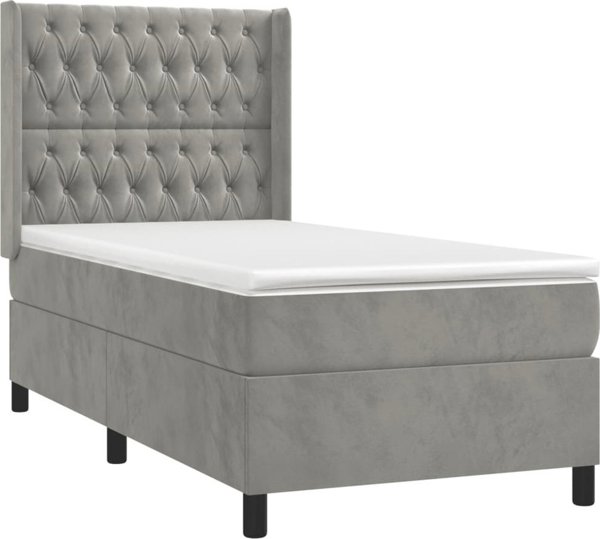 Κοντινενταλ κρεβάτι με στρώμα και LED, γκρι 90x190 cm, βελούδο