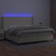 vidaXL Υπέρδιπλο κρεβάτι με LED, στρώμα, κρεμ, δέρμα eco 200x200 εκ.