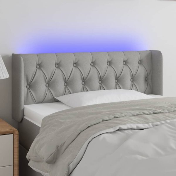 vidaXL προσκέφαλο κρεβατιού με LED, ανοιχτό γκρι, 93x16x78/88 εκ., ύφασμα