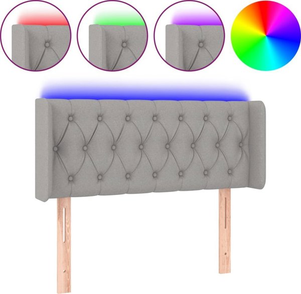 vidaXL προσκέφαλο κρεβατιού με LED, ανοιχτό γκρι, 93x16x78/88 εκ., ύφασμα