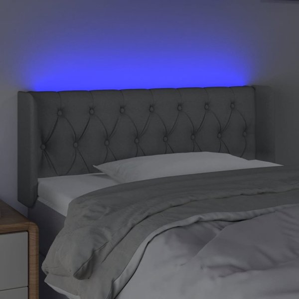 vidaXL προσκέφαλο κρεβατιού με LED, ανοιχτό γκρι, 93x16x78/88 εκ., ύφασμα