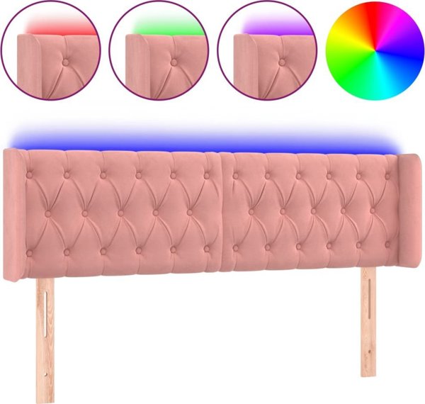 vidaXL Κεφαλάρι κρεβατιού με LED, ροζ, 163x16x78/88cm, βελούδο