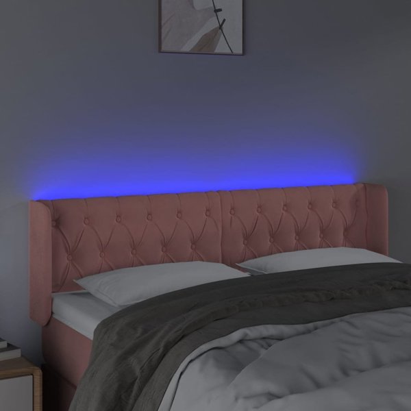 vidaXL Κεφαλάρι κρεβατιού με LED, ροζ, 163x16x78/88cm, βελούδο