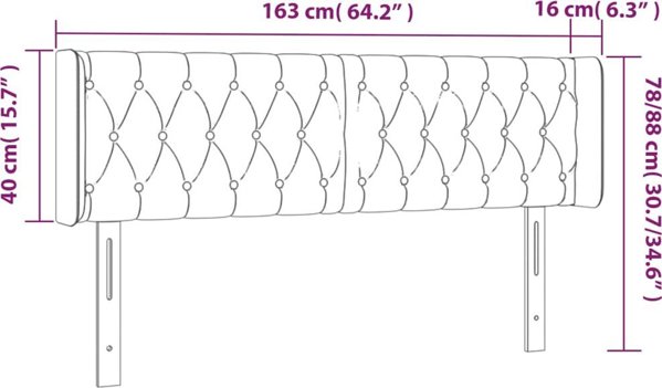vidaXL Κεφαλάρι κρεβατιού με LED, ροζ, 163x16x78/88cm, βελούδο