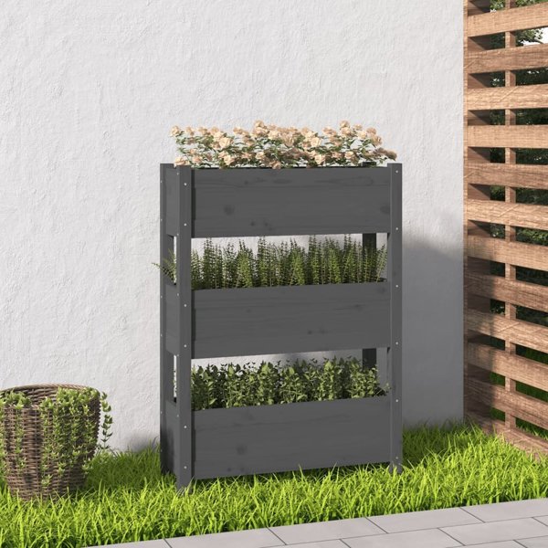 vidaXL Donica, szara, 77x25x104,5 cm, lite drewno sosnowe