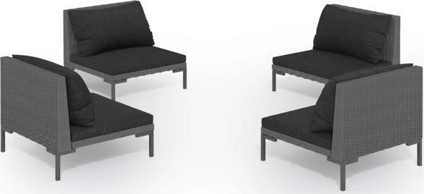 vidaXL vidaXL 4-cz. zestaw wypoczynkowy, z poduszkami, rattan PE, ciemnoszary