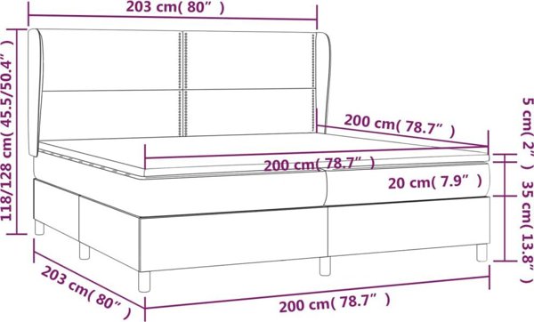 vidaXL Κρεβάτι Κοντινεντάλ με Στρώμα, Μαύρο, Υφασμάτινο, 200x200 cm
