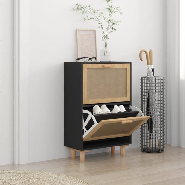 vidaXL Σκαμπώ αποθήκευσης παπουτσιών, μαύρο, 52x25x80 cm, ξυλώδες υλικό