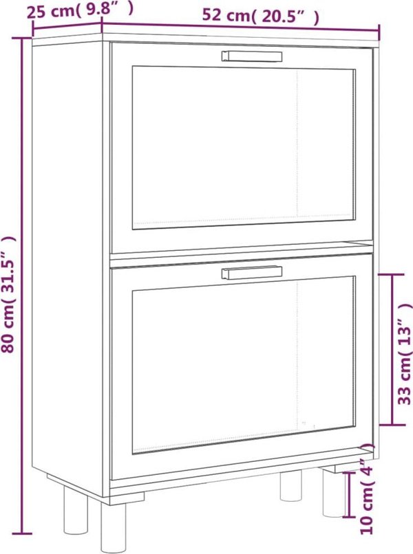 vidaXL Σκαμπώ αποθήκευσης παπουτσιών, μαύρο, 52x25x80 cm, ξυλώδες υλικό