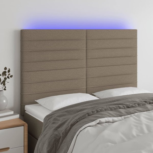 vidaXL Κεφαλάρι κρεβατιού με LED, taupe, 144x5x118/128 cm, ύφασμα