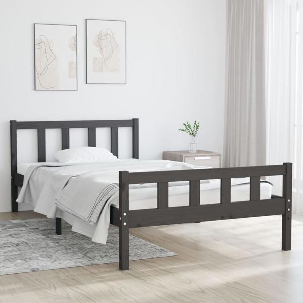 vidaXL Rama κρεβατιού, γκρι, μασίφ ξύλο, 100 x 200 εκ.