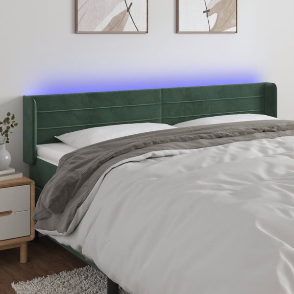 vidaXL Zaglowek do lozka z LED, skodrozielony, 203x16x78/88cm, aksamit
