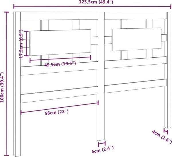 vidaXL Κεφαλάρι κρεβατιού, μαύρο, 125,5x4x100 cm, συμπαγές ξύλο πεύκου