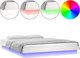 vidaXL Rama κρεβατιού με LED, λευκή, 140x190 cm, μασίφ ξύλο