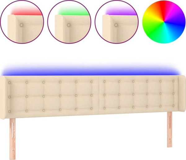 vidaXL Κεφαλαρι για κρεβατι με LED, κρεμ, 163x16x78/88 cm, υφασμα