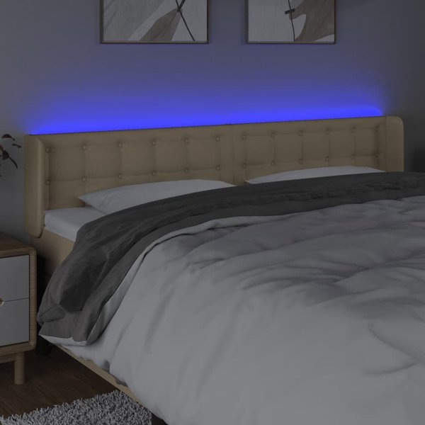 vidaXL Κεφαλαρι για κρεβατι με LED, κρεμ, 163x16x78/88 cm, υφασμα