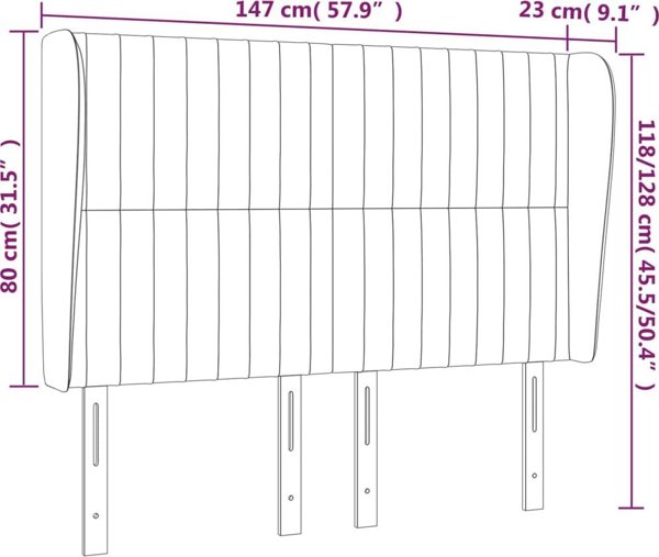 vidaXL Zaglowek uszak ciemnoszary 147x23x118/128 cm aksamit