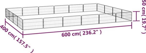 vidaXL Kojec dla psa, 20 panele, czarny, 100x50 cm, stal