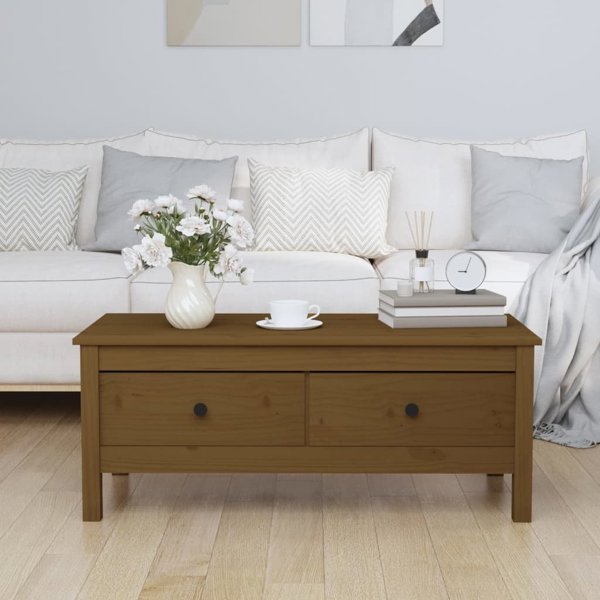 vidaXL Τραπεζάκι καφέ, μελί καφέ, 100x50x40 cm, από μασίφ πεύκο