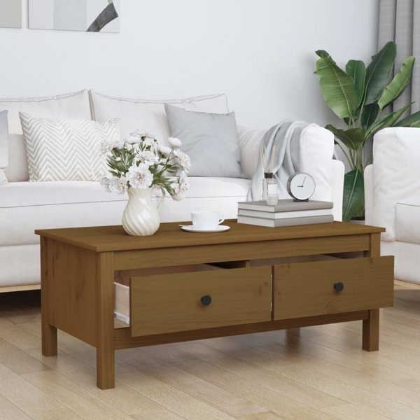 vidaXL Τραπεζάκι καφέ, μελί καφέ, 100x50x40 cm, από μασίφ πεύκο