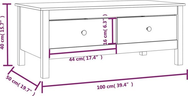vidaXL Τραπεζάκι καφέ, μελί καφέ, 100x50x40 cm, από μασίφ πεύκο