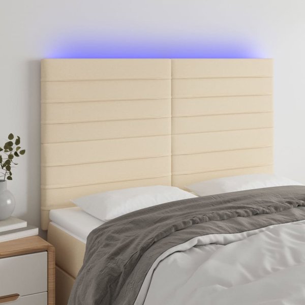 vidaXL Κεφαλάρι για κρεβάτι με LED, κρεμ, 144x5x118/128 cm, ύφασμα