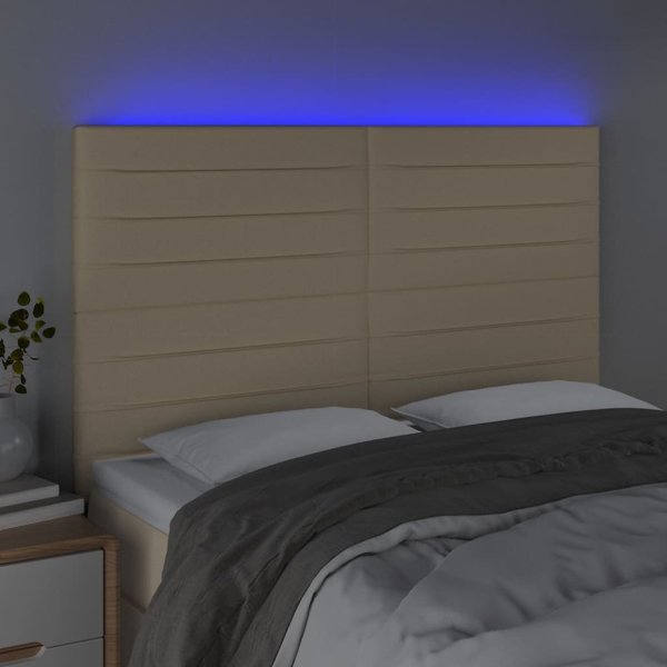 vidaXL Κεφαλάρι για κρεβάτι με LED, κρεμ, 144x5x118/128 cm, ύφασμα