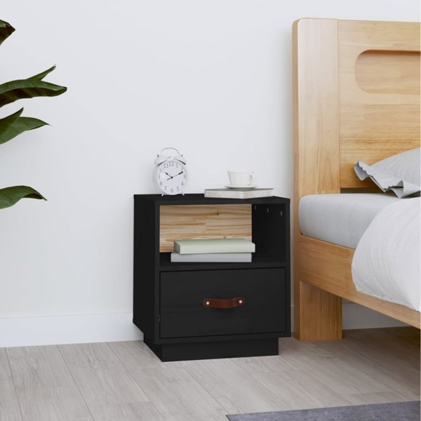 vidaXL vidaXL Szafka nocna, czarna, 40x34x45 cm, lite drewno sosnowe