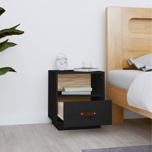 vidaXL vidaXL Szafka nocna, czarna, 40x34x45 cm, lite drewno sosnowe