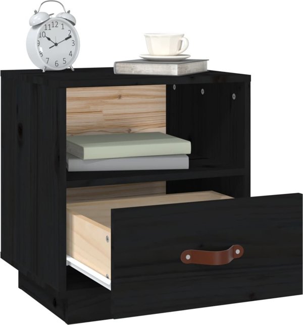 vidaXL vidaXL Szafka nocna, czarna, 40x34x45 cm, lite drewno sosnowe