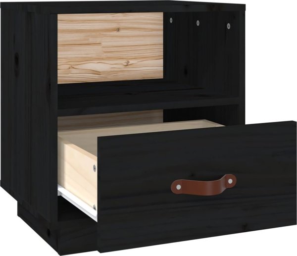 vidaXL vidaXL Szafka nocna, czarna, 40x34x45 cm, lite drewno sosnowe