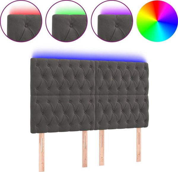 Κεφαλάρι κρεβατιού LED vidaXL, 160x7x118/128 cm, βελούδο, σκούρο γκρι
