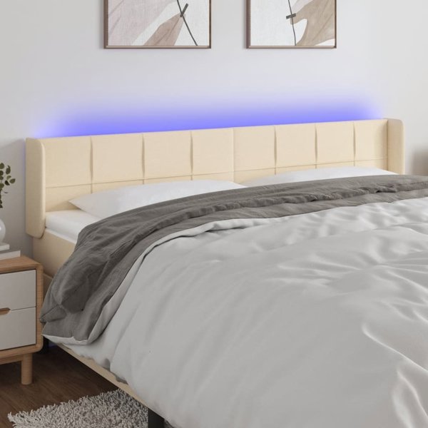 vidaXL Επικεφαλή κρεβατιού με LED, κρεμ, 163x16x78/88 cm, ύφασμα
