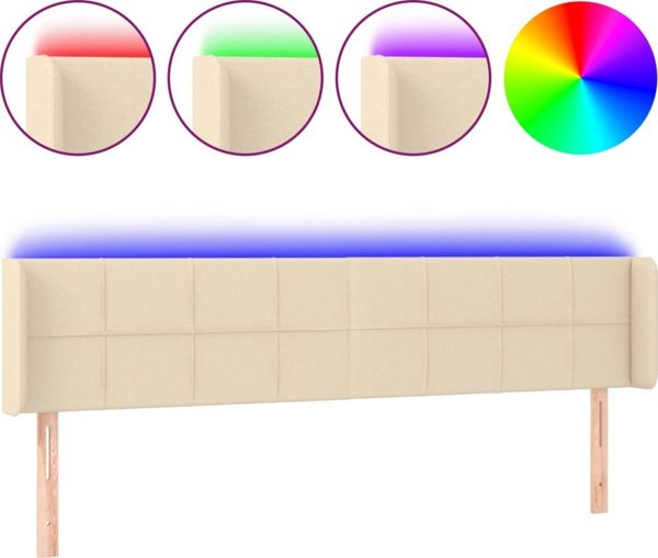 vidaXL Επικεφαλή κρεβατιού με LED, κρεμ, 163x16x78/88 cm, ύφασμα