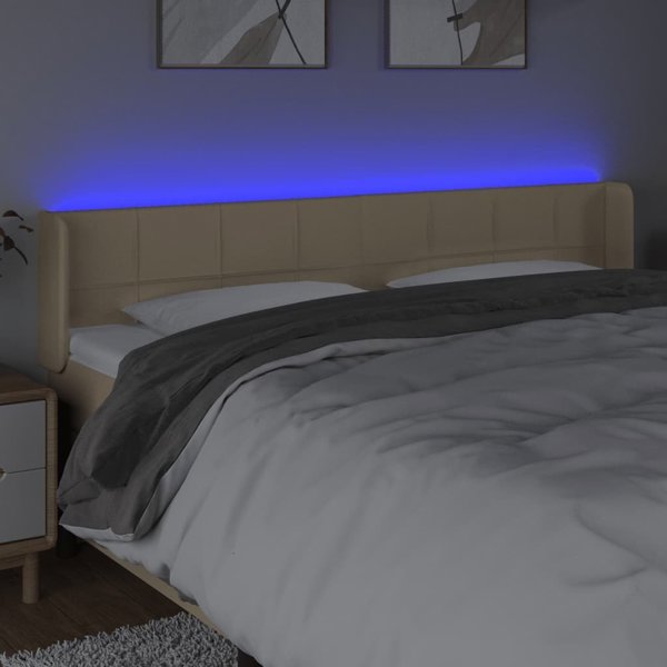 vidaXL Επικεφαλή κρεβατιού με LED, κρεμ, 163x16x78/88 cm, ύφασμα