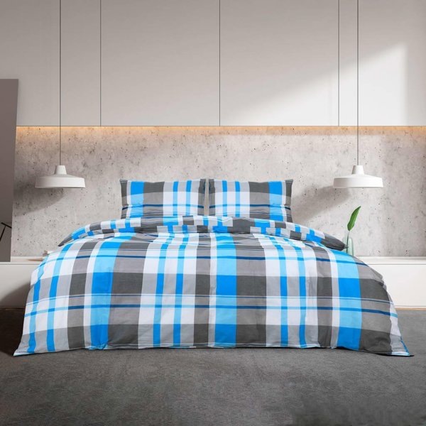 vidaXL Σετ Σεντόνια, Μπλε-Γκρι, 220x240 cm, Βαμβάκι