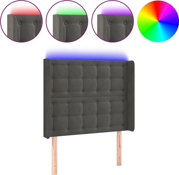 vidaXL Zaglowek do lozka z LED, skourogrizo, 93x16x118/128 cm, aksamit