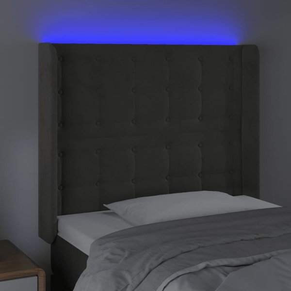 vidaXL Zaglowek do lozka z LED, skourogrizo, 93x16x118/128 cm, aksamit