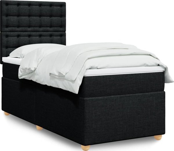 VidaXL Κρεβάτι Continental με Στρώμα, Μαύρο Ύφασμα, 90x190 εκ